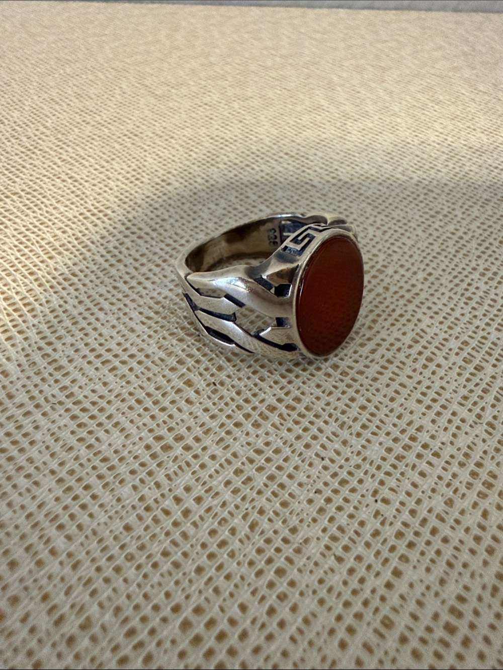 Sterling Silver Red Carnelian Stone Signet Ring